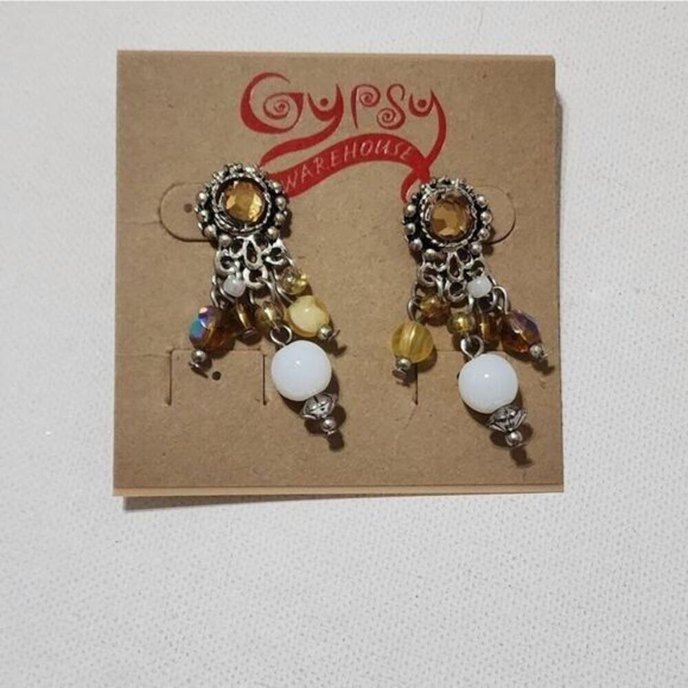 TRESKA White and Pale Yellow beaded dangle earrings new!!!